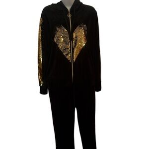 Paris Hilton Black and Gold Sequin Heart Hoodie Set